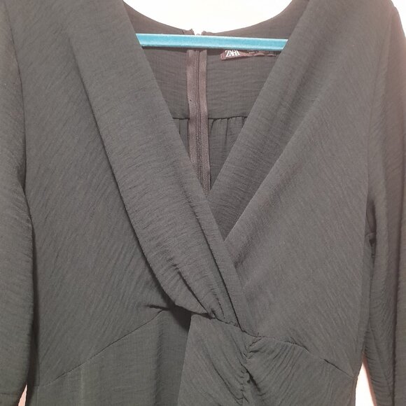 *BOGO FREE* XL Zara Green Gathered Midi Dress V-neck, Long Sleeves - Picture 3 of 6